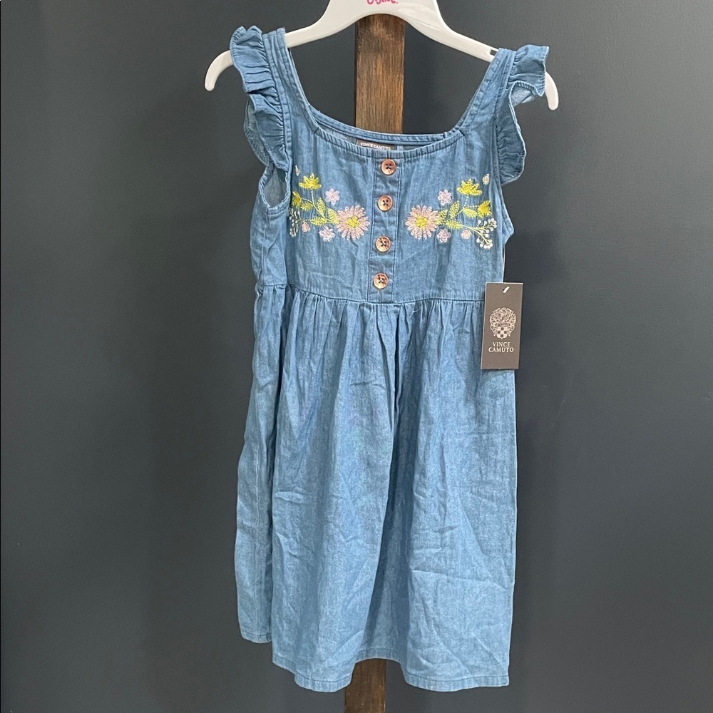 Vince Camuto Blue Kids Dress with Floral Embroidery
